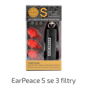 EarPeace S se 3 filtry akustické špunty do uší